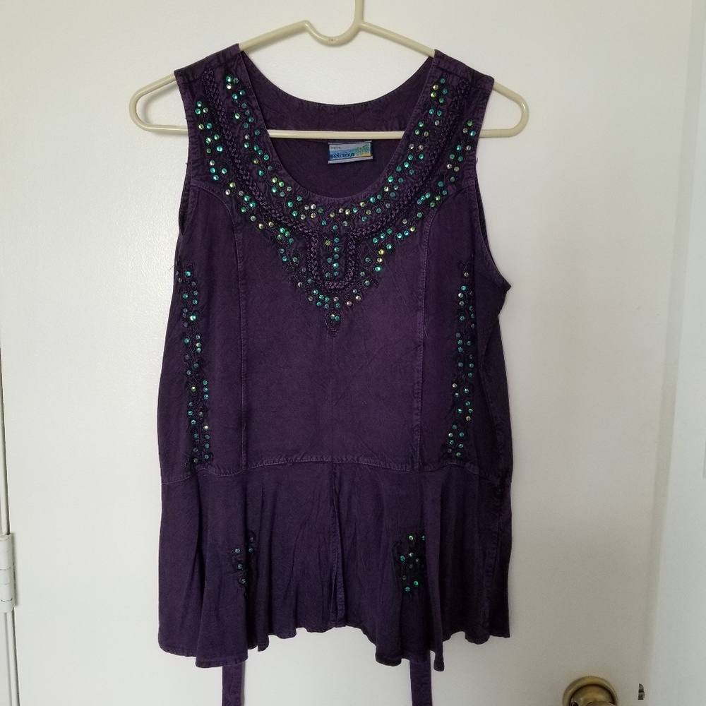 Unique Grape Purple Sequin Peplum Tunic Top